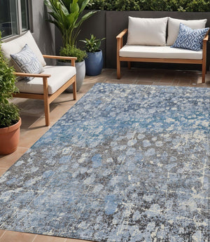 HomeRoots 5' Blue and Gray Abstract Area Rug - Durable, Washable, Modern Design for Indoor and Outdoor Use 5' X 8' 631946