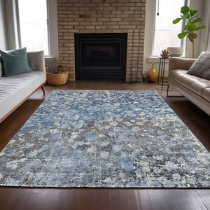 HomeRoots 5' Blue and Gray Abstract Area Rug - Durable, Washable, Modern Design for Indoor and Outdoor Use 5' X 8' 631946