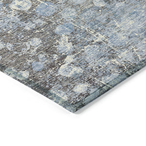 HomeRoots 5' Blue and Gray Abstract Area Rug - Durable, Washable, Modern Design for Indoor and Outdoor Use 8' Round 631947