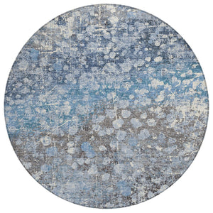 HomeRoots 5' Blue and Gray Abstract Area Rug - Durable, Washable, Modern Design for Indoor and Outdoor Use 8' Round 631947
