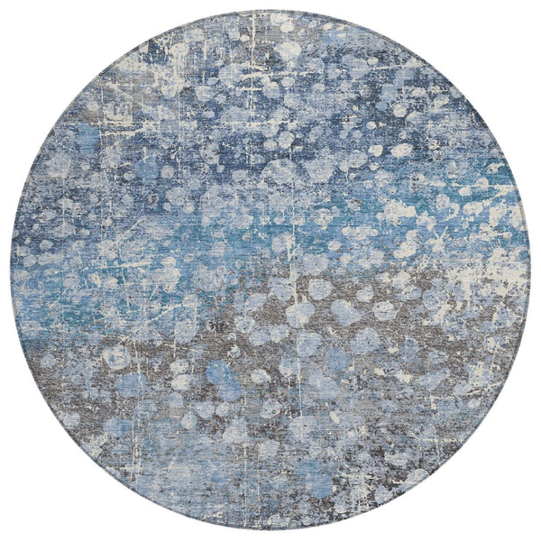 HomeRoots 5' Blue and Gray Abstract Area Rug - Durable, Washable, Modern Design for Indoor and Outdoor Use 8' Round 631947