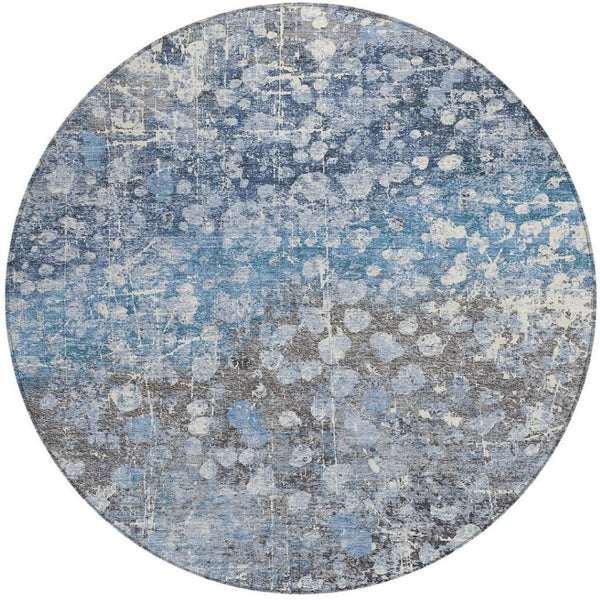 HomeRoots 5' Blue and Gray Abstract Area Rug - Durable, Washable, Modern Design for Indoor and Outdoor Use 8' Round 631947