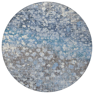 HomeRoots 5' Blue and Gray Abstract Area Rug - Durable, Washable, Modern Design for Indoor and Outdoor Use 8' Round 631947