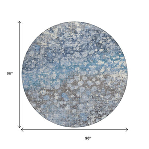 HomeRoots 5' Blue and Gray Abstract Area Rug - Durable, Washable, Modern Design for Indoor and Outdoor Use 8' Round 631947