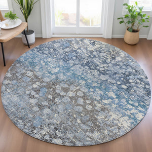 HomeRoots 5' Blue and Gray Abstract Area Rug - Durable, Washable, Modern Design for Indoor and Outdoor Use 8' Round 631947