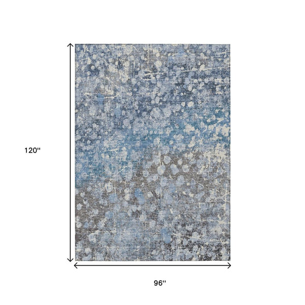 HomeRoots 5' Blue and Gray Abstract Area Rug - Durable, Washable, Modern Design for Indoor and Outdoor Use 8' X 10' 631948