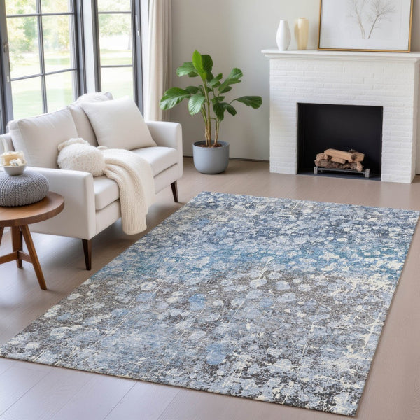 HomeRoots 5' Blue and Gray Abstract Area Rug - Durable, Washable, Modern Design for Indoor and Outdoor Use 8' X 10' 631948