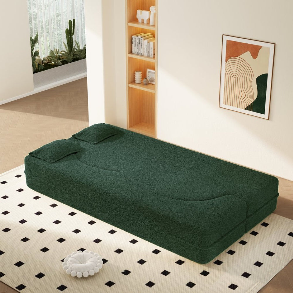 English Elm Modern Corduroy Floor Sofa Foldable Twin Sleeper Foam Filled for Dorms and Playrooms Green W1885P446602