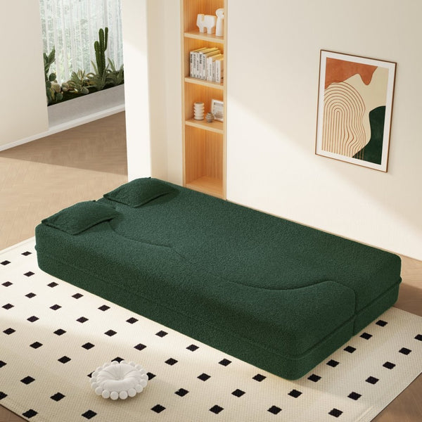 English Elm Modern Corduroy Floor Sofa Foldable Twin Sleeper Foam Filled for Dorms and Playrooms Green W1885P446602
