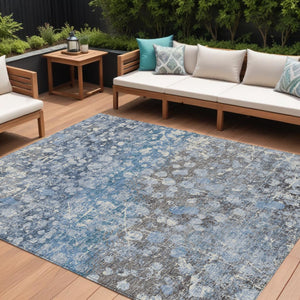 HomeRoots 5' Blue and Gray Abstract Area Rug - Durable, Washable, Modern Design for Indoor and Outdoor Use 10' X 14' 631950
