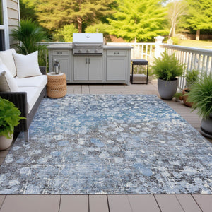 HomeRoots 5' Blue and Gray Abstract Area Rug - Durable, Washable, Modern Design for Indoor and Outdoor Use 10' X 14' 631950