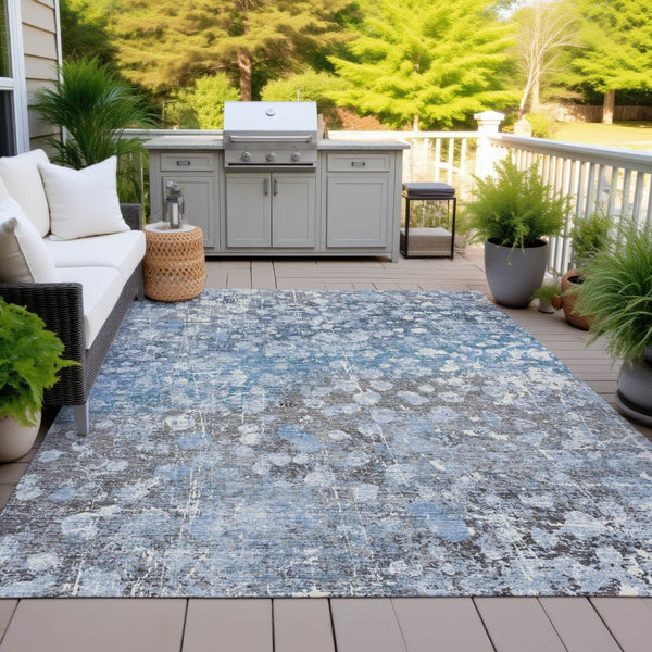 HomeRoots 5' Blue and Gray Abstract Area Rug - Durable, Washable, Modern Design for Indoor and Outdoor Use 10' X 14' 631950