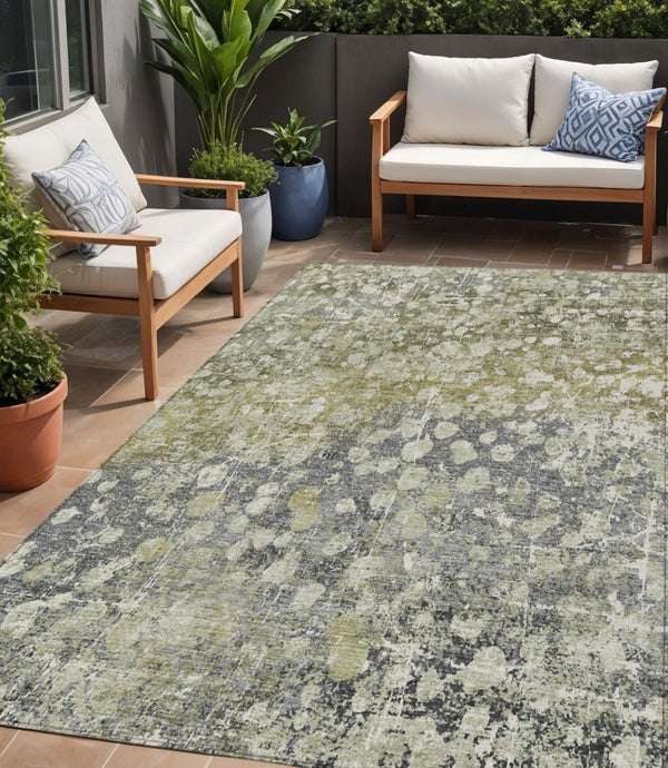HomeRoots 5' Olive Green and Gray Abstract Area Rug - Stylish, Washable Design for Indoor and Outdoor Use 5' X 8' 631952