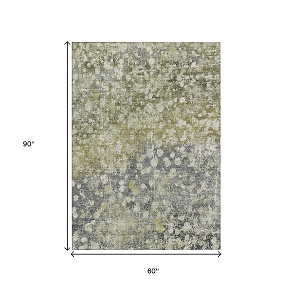 HomeRoots 5' Olive Green and Gray Abstract Area Rug - Stylish, Washable Design for Indoor and Outdoor Use 5' X 8' 631952
