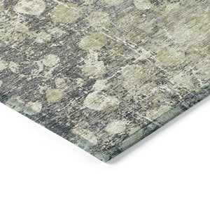 HomeRoots 5' Olive Green and Gray Abstract Area Rug - Stylish, Washable Design for Indoor and Outdoor Use 8' Round 631953