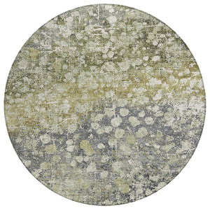 HomeRoots 5' Olive Green and Gray Abstract Area Rug - Stylish, Washable Design for Indoor and Outdoor Use 8' Round 631953