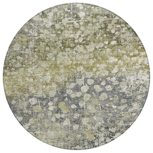 HomeRoots 5' Olive Green and Gray Abstract Area Rug - Stylish, Washable Design for Indoor and Outdoor Use 8' Round 631953