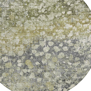 HomeRoots 5' Olive Green and Gray Abstract Area Rug - Stylish, Washable Design for Indoor and Outdoor Use 8' Round 631953