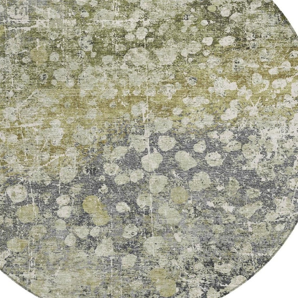 HomeRoots 5' Olive Green and Gray Abstract Area Rug - Stylish, Washable Design for Indoor and Outdoor Use 8' Round 631953