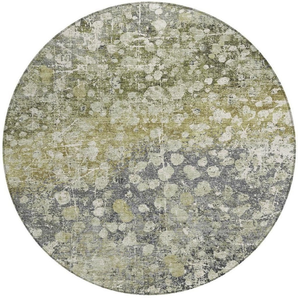 HomeRoots 5' Olive Green and Gray Abstract Area Rug - Stylish, Washable Design for Indoor and Outdoor Use 8' Round 631953