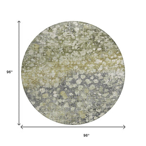HomeRoots 5' Olive Green and Gray Abstract Area Rug - Stylish, Washable Design for Indoor and Outdoor Use 8' Round 631953