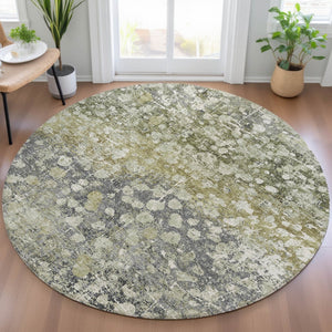 HomeRoots 5' Olive Green and Gray Abstract Area Rug - Stylish, Washable Design for Indoor and Outdoor Use 8' Round 631953
