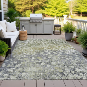 HomeRoots 5' Olive Green and Gray Abstract Area Rug - Stylish, Washable Design for Indoor and Outdoor Use 10' X 14' 631956
