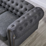 English Elm Classic Chesterfield Sofa Loveseat For Living Room Grey Faux Leather