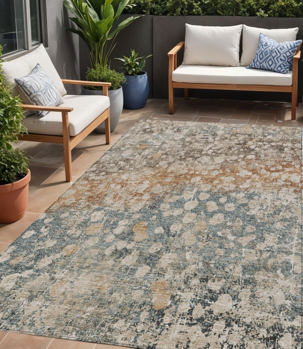 HomeRoots 5' Beige and Copper Abstract Area Rug - Stylish, Washable, Durable Design for Indoor & Outdoor Spaces 5' X 8' 631958