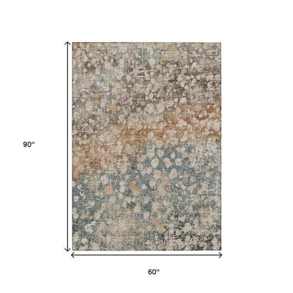 HomeRoots 5' Beige and Copper Abstract Area Rug - Stylish, Washable, Durable Design for Indoor & Outdoor Spaces 5' X 8' 631958