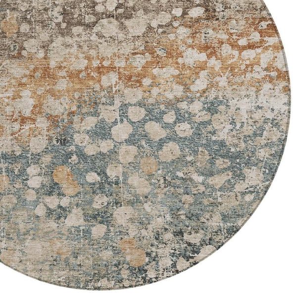 HomeRoots 5' Beige and Copper Abstract Area Rug - Stylish, Washable, Durable Design for Indoor & Outdoor Spaces 8' Round 631959