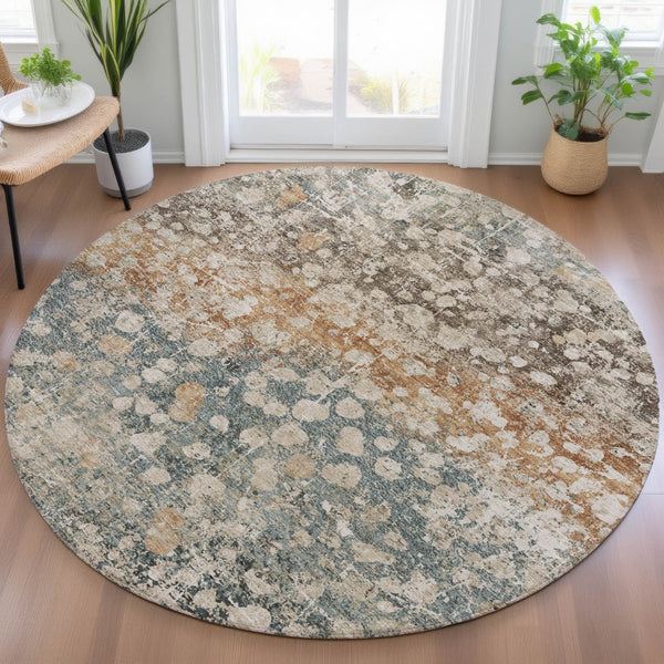 HomeRoots 5' Beige and Copper Abstract Area Rug - Stylish, Washable, Durable Design for Indoor & Outdoor Spaces 8' Round 631959