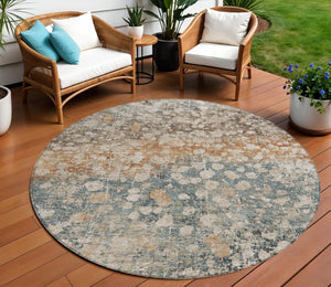 HomeRoots 5' Beige and Copper Abstract Area Rug - Stylish, Washable, Durable Design for Indoor & Outdoor Spaces 8' Round 631959