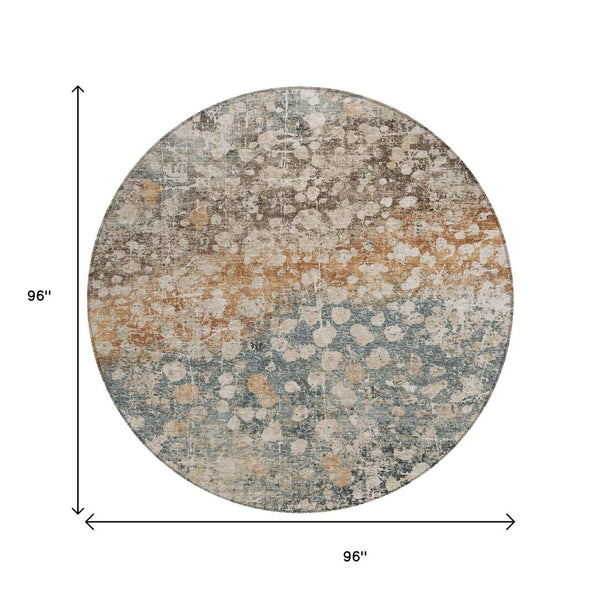 HomeRoots 5' Beige and Copper Abstract Area Rug - Stylish, Washable, Durable Design for Indoor & Outdoor Spaces 8' Round 631959