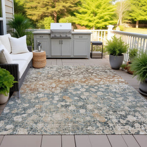 HomeRoots 5' Beige and Copper Abstract Area Rug - Stylish, Washable, Durable Design for Indoor & Outdoor Spaces 9' X 12' 631961