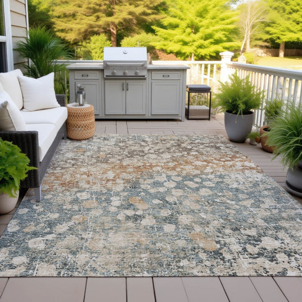 HomeRoots 5' Beige and Copper Abstract Area Rug - Stylish, Washable, Durable Design for Indoor & Outdoor Spaces 9' X 12' 631961