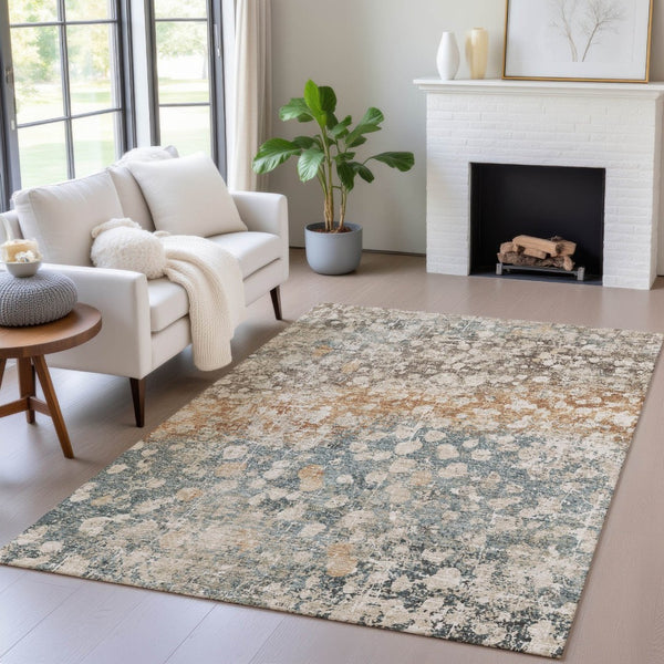 HomeRoots 5' Beige and Copper Abstract Area Rug - Stylish, Washable, Durable Design for Indoor & Outdoor Spaces 10' X 14' 631962