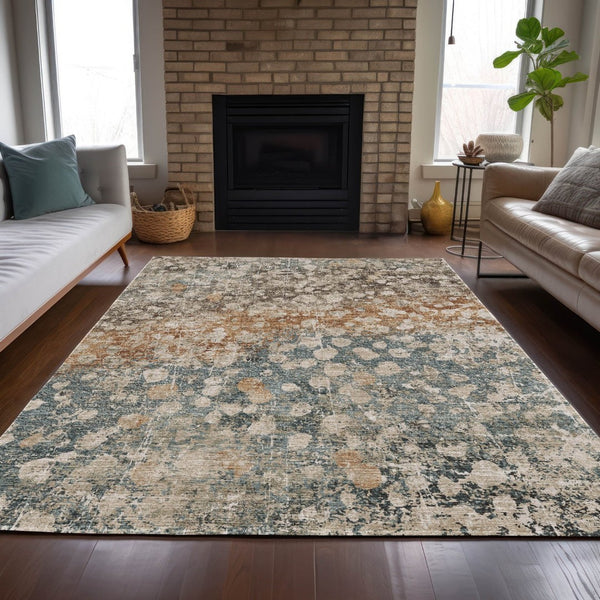 HomeRoots 5' Beige and Copper Abstract Area Rug - Stylish, Washable, Durable Design for Indoor & Outdoor Spaces 10' X 14' 631962