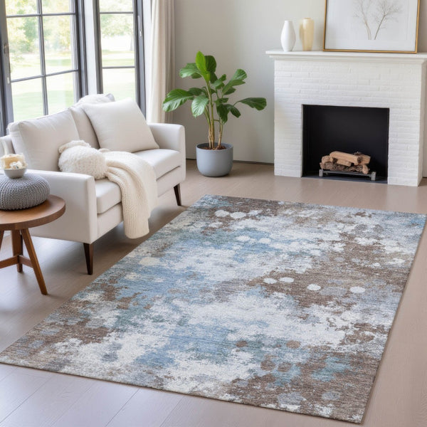 HomeRoots 5' Contemporary Abstract Brown and Sky Blue Washable Area Rug for Indoor and Outdoor Spaces 5' X 8' 631964