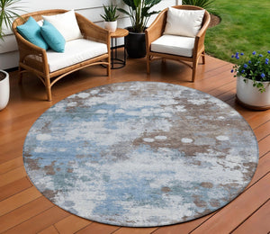 HomeRoots 5' Contemporary Abstract Brown and Sky Blue Washable Area Rug for Indoor and Outdoor Spaces 8' Round 631965
