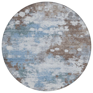 HomeRoots 5' Contemporary Abstract Brown and Sky Blue Washable Area Rug for Indoor and Outdoor Spaces 8' Round 631965