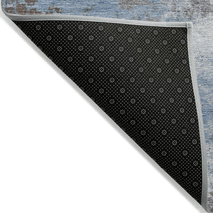 HomeRoots 5' Contemporary Abstract Brown and Sky Blue Washable Area Rug for Indoor and Outdoor Spaces 8' Round 631965