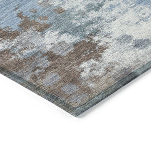 HomeRoots 5' Contemporary Abstract Brown and Sky Blue Washable Area Rug for Indoor and Outdoor Spaces 8' Round 631965