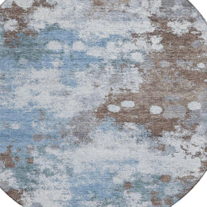HomeRoots 5' Contemporary Abstract Brown and Sky Blue Washable Area Rug for Indoor and Outdoor Spaces 8' Round 631965