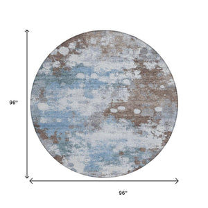 HomeRoots 5' Contemporary Abstract Brown and Sky Blue Washable Area Rug for Indoor and Outdoor Spaces 8' Round 631965