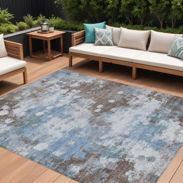 HomeRoots 5' Contemporary Abstract Brown and Sky Blue Washable Area Rug for Indoor and Outdoor Spaces 8' X 10' 631966
