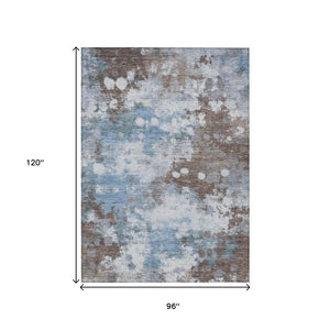 HomeRoots 5' Contemporary Abstract Brown and Sky Blue Washable Area Rug for Indoor and Outdoor Spaces 8' X 10' 631966