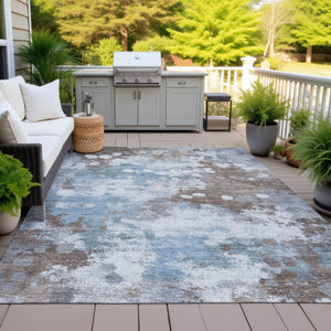 HomeRoots 5' Contemporary Abstract Brown and Sky Blue Washable Area Rug for Indoor and Outdoor Spaces 9' X 12' 631967