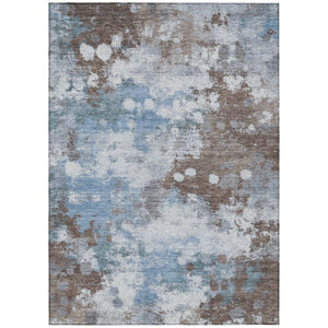 HomeRoots 5' Contemporary Abstract Brown and Sky Blue Washable Area Rug for Indoor and Outdoor Spaces 10' X 14' 631968