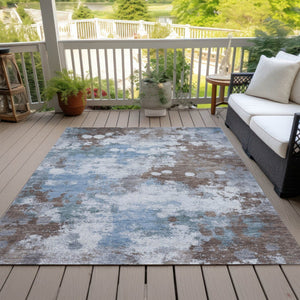 HomeRoots 5' Contemporary Abstract Brown and Sky Blue Washable Area Rug for Indoor and Outdoor Spaces 10' X 14' 631968
